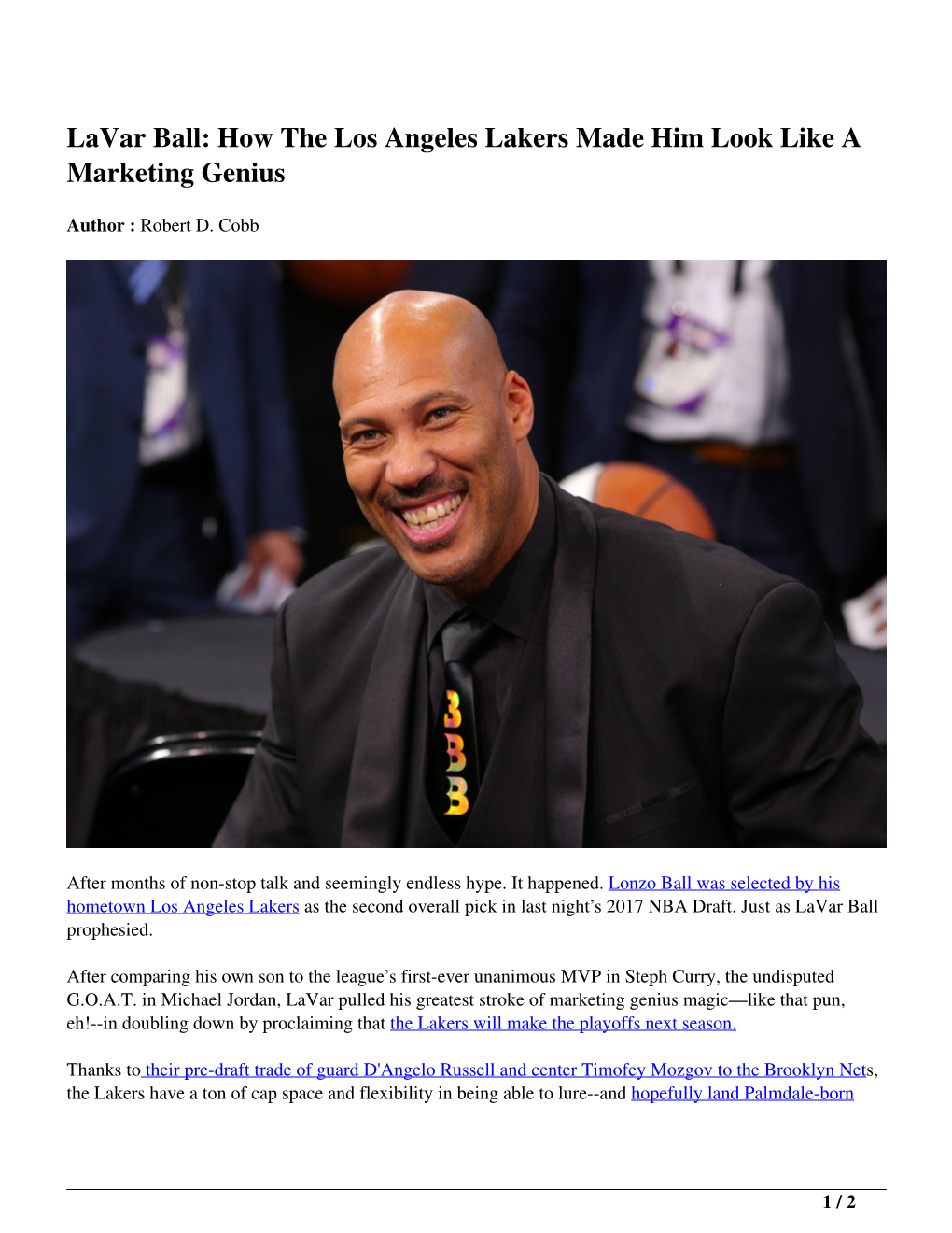 Lavar Ball: How the Los Angeles Lakers Made Him Look Like a Marketing Genius