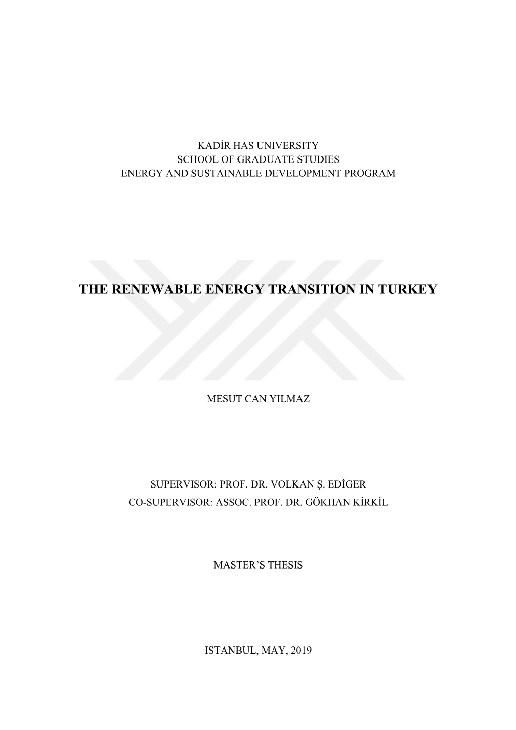 The Renewable Energy Transition in Turkey