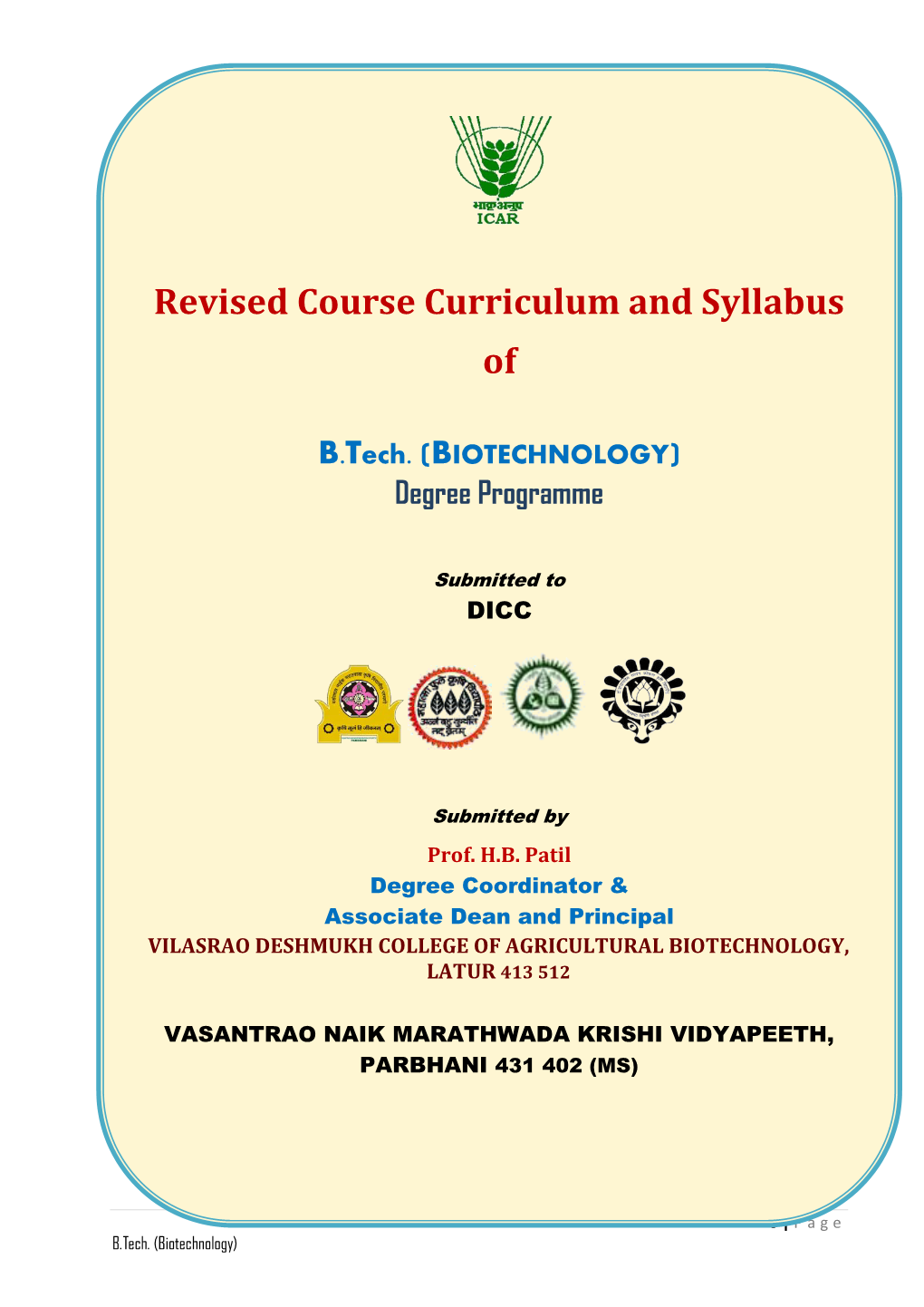 Revised Course Curriculum and Syllabus of B.Tech