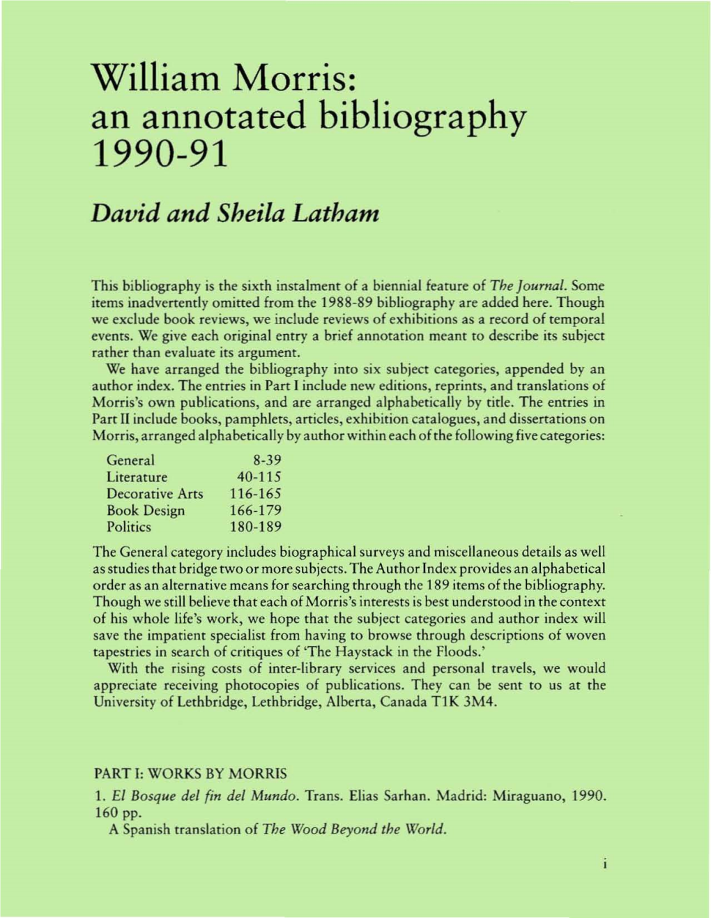 An Annotated Bibliography 1990-91 David and Sheila Latham