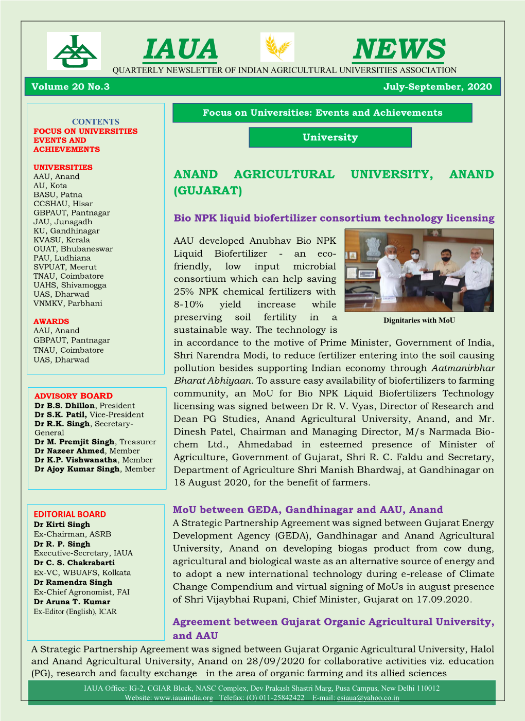 Iaua News Quarterly Newsletter of Indian Agricultural Universities Association