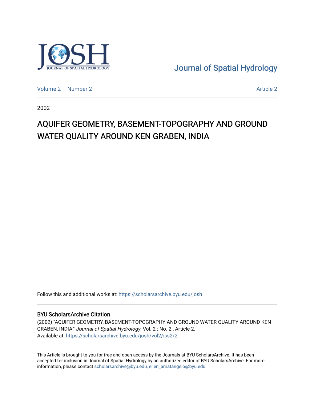 Aquifer Geometry, Basement-Topography and Ground Water Quality Around Ken Graben, India