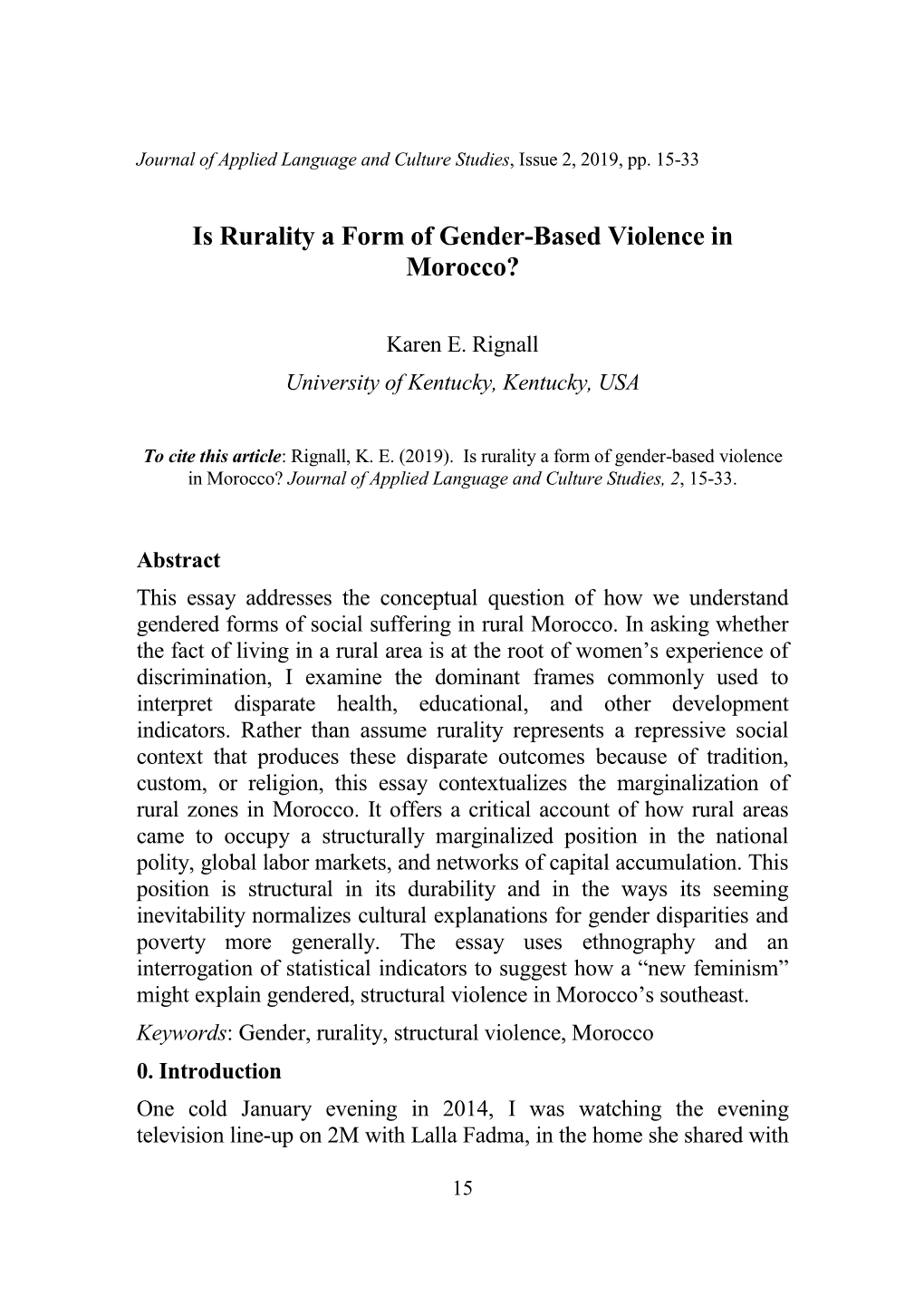 Is Rurality a Form of Gender-Based Violence in Morocco?