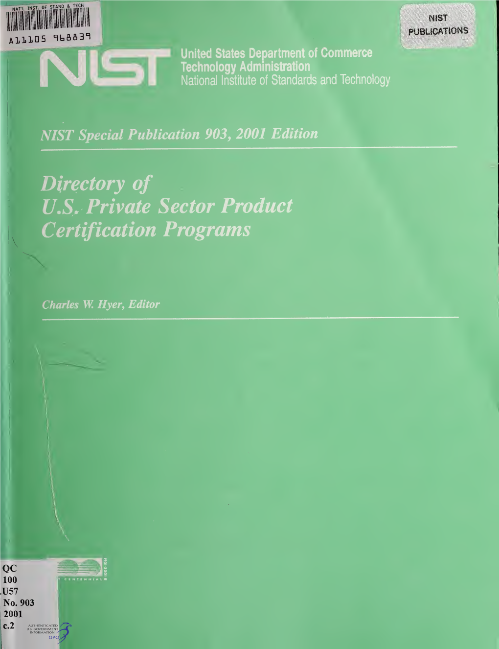 Directory of U.S. Private Sector Product Certification Programs