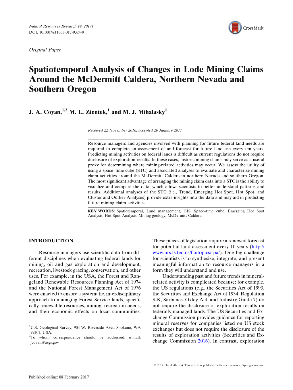 Spatiotemporal Analysis of Changes in Lode Mining Claims Around the Mcdermitt Caldera, Northern Nevada and Southern Oregon