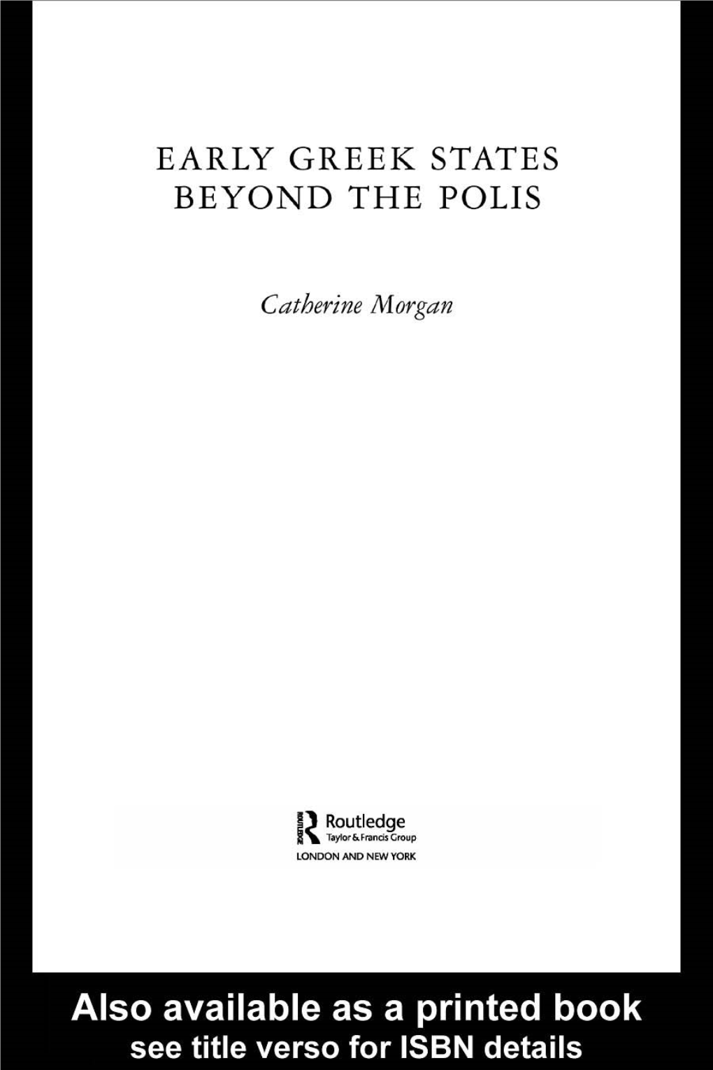 Early Greek States Beyond the Polis