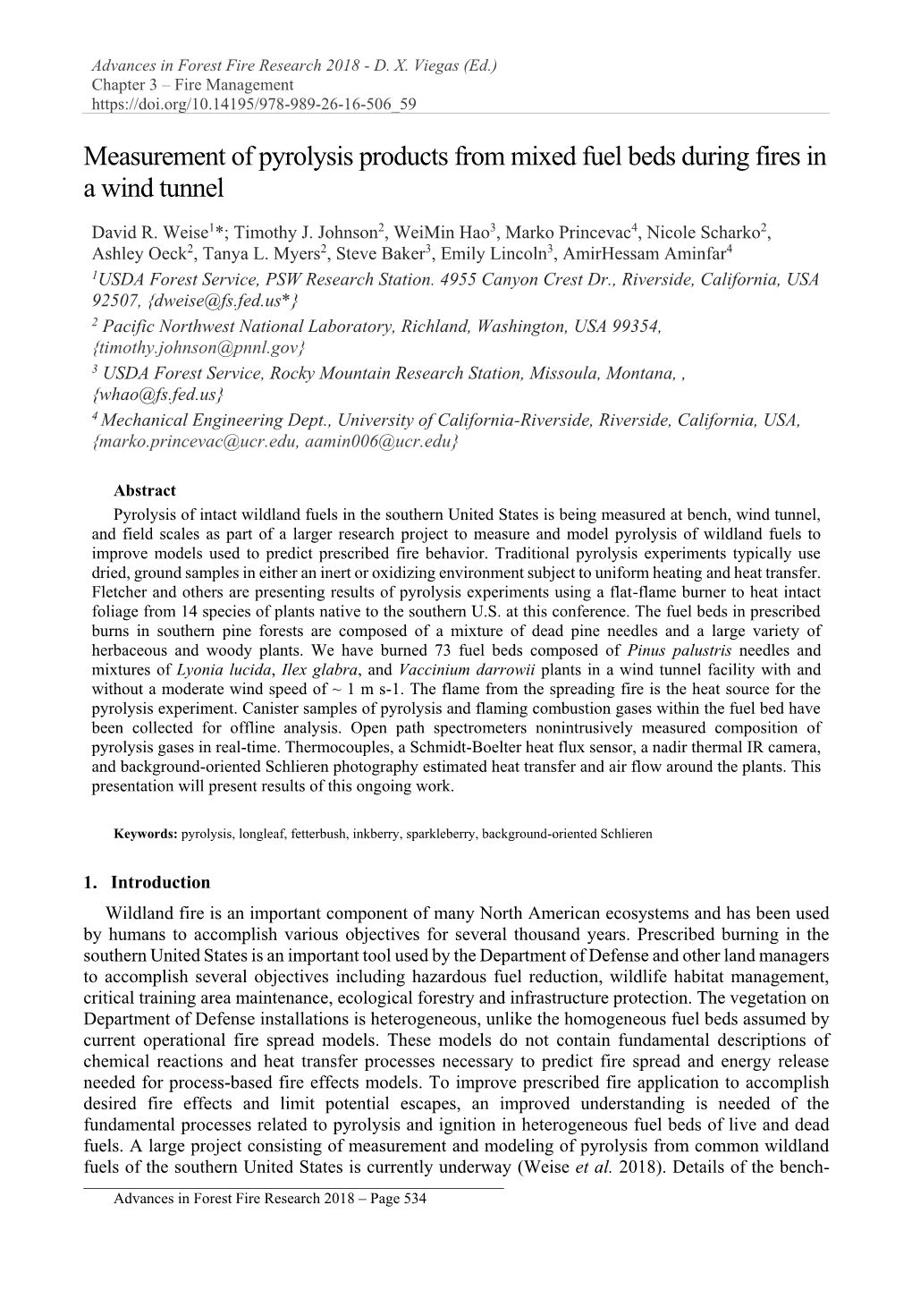 Measurement of Pyrolysis Products from Mixed Fuel Beds During Fires in a Wind Tunnel