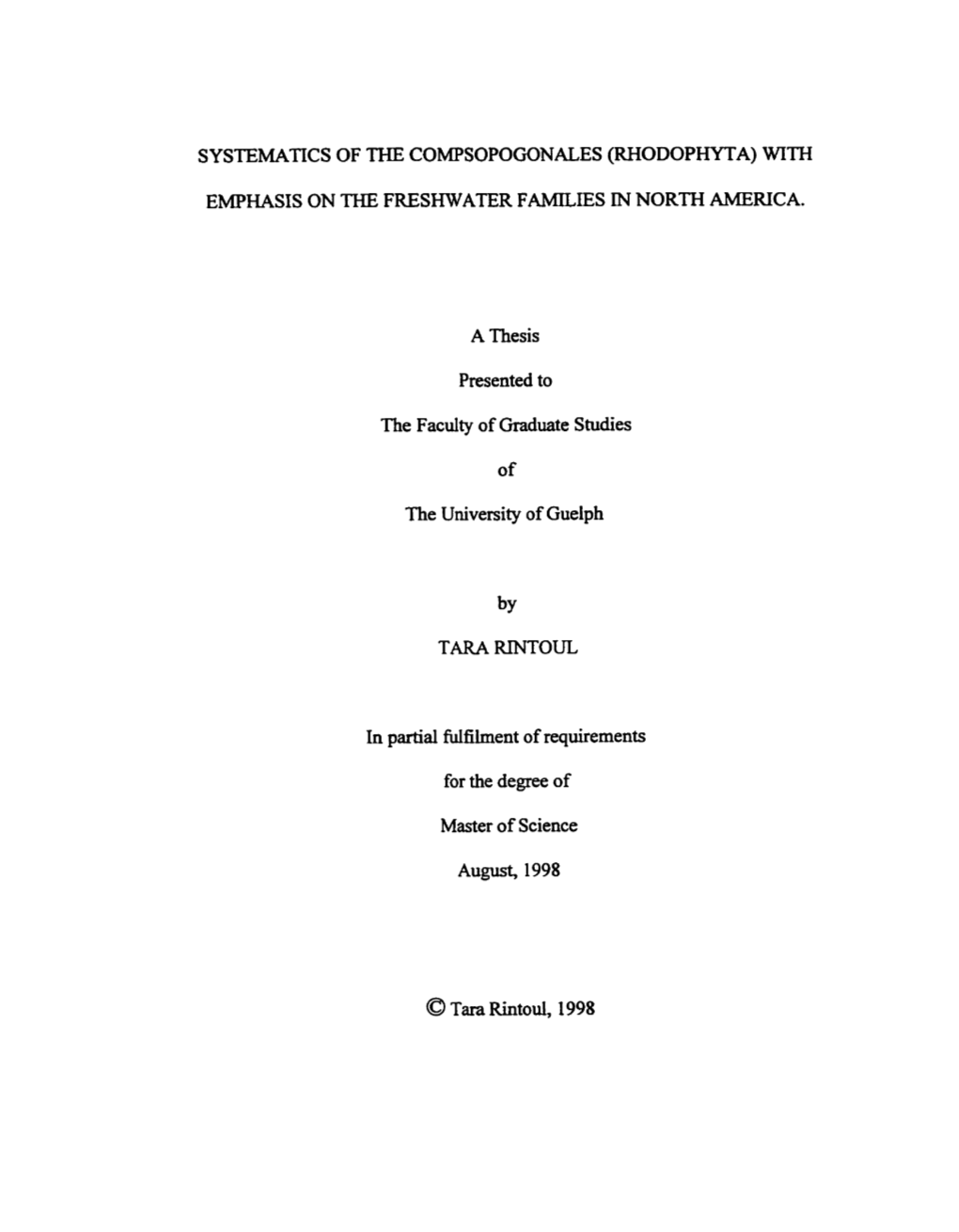 Systematics of the Compsopogonales (Rhodophyta) With