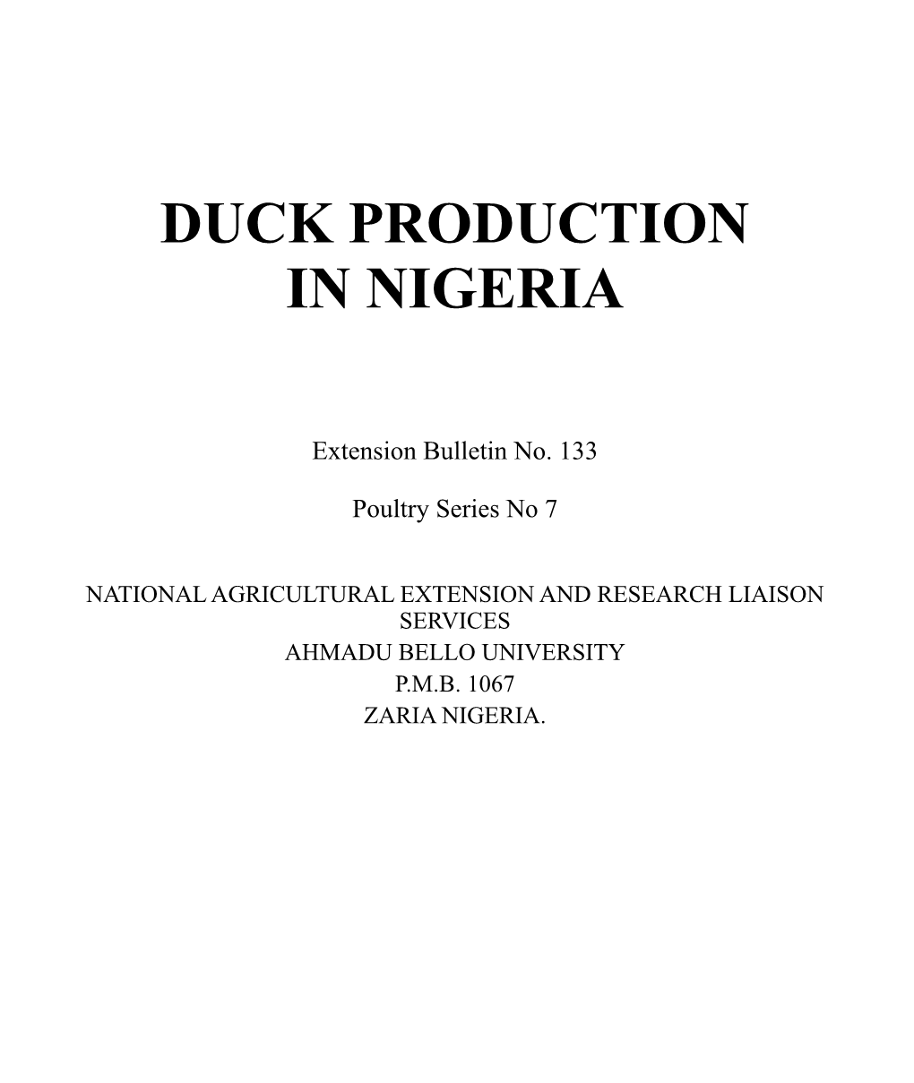 Duck Production in Nigeria