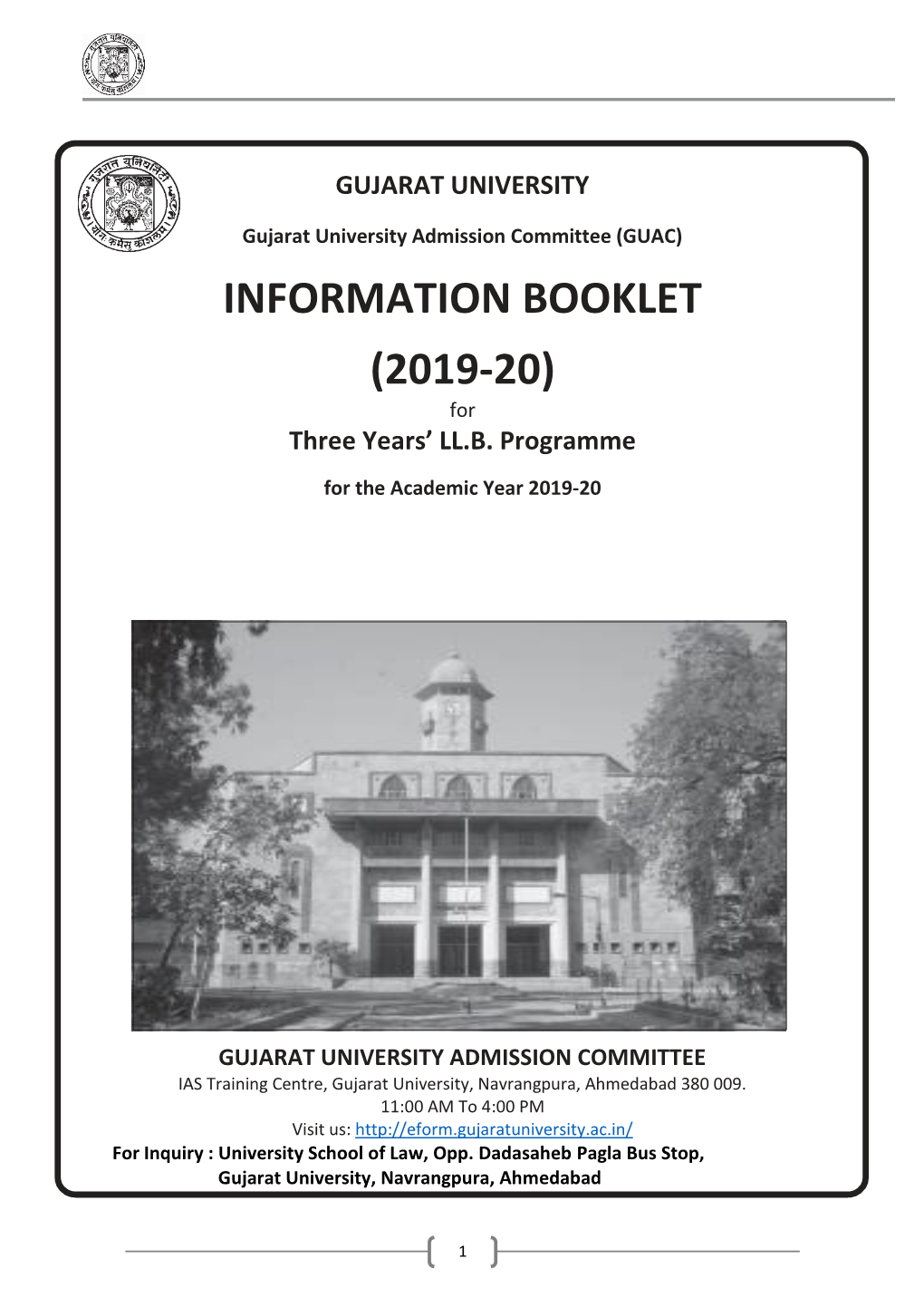 INFORMATION BOOKLET (2019-20) for Three Years’ LL.B