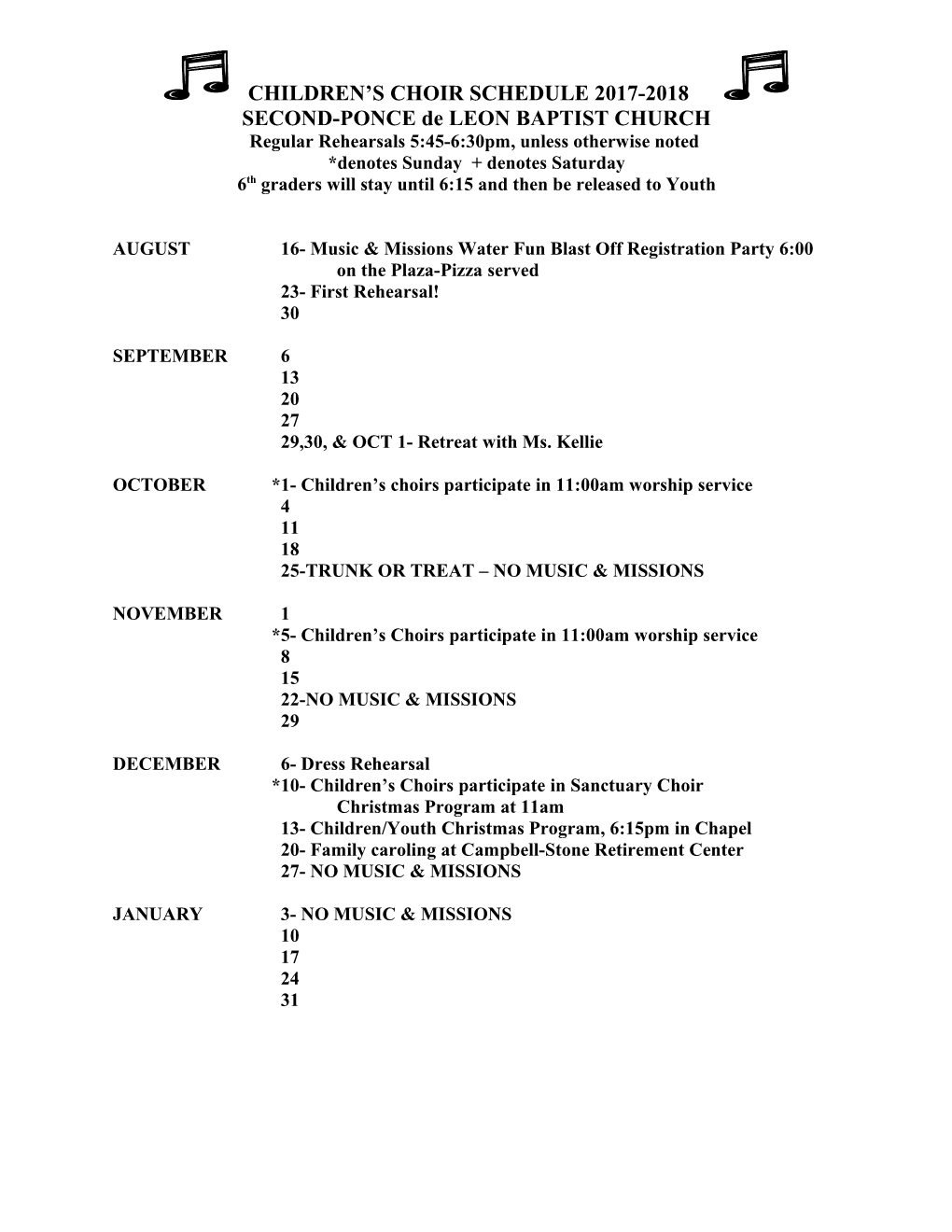 Children S Choir Schedule 2006-2007