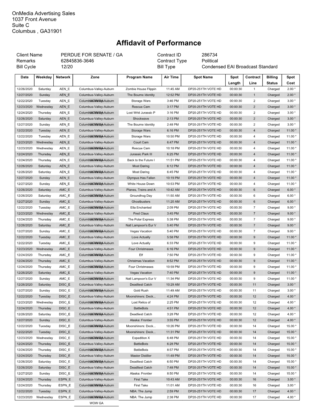 Affidavit of Performance