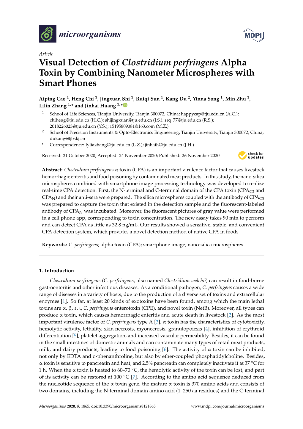 Visual Detection of Clostridium Perfringens Alpha Toxin by Combining Nanometer Microspheres with Smart Phones