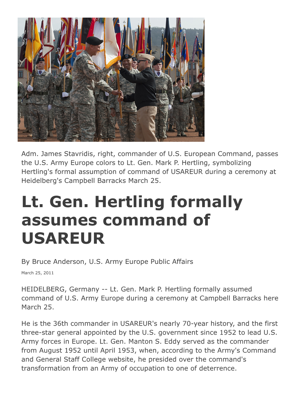 Lt. Gen. Hertling Formally Assumes Command of USAREUR