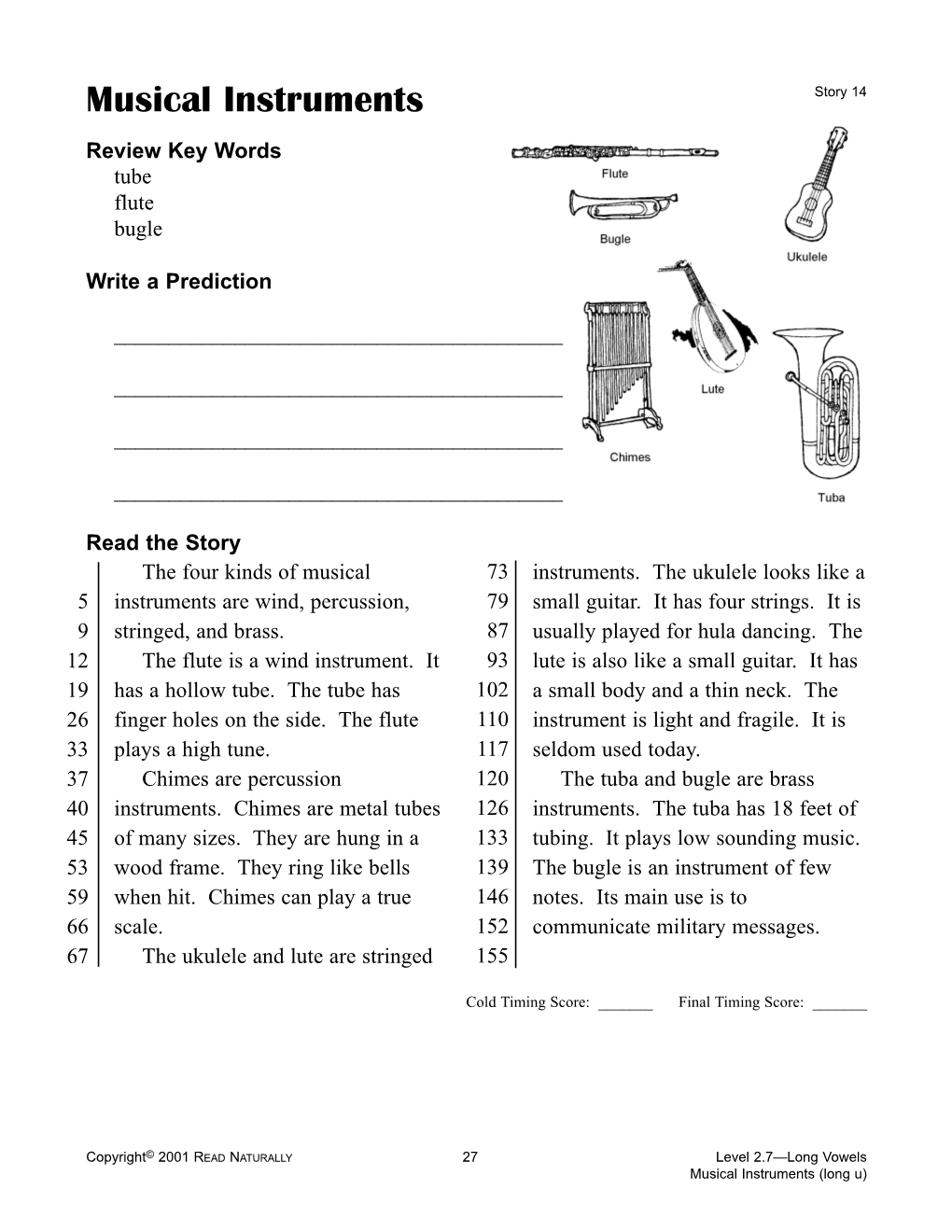 Read Naturally ME Sample Story, Phonics Level 2.7: Musical Instruments