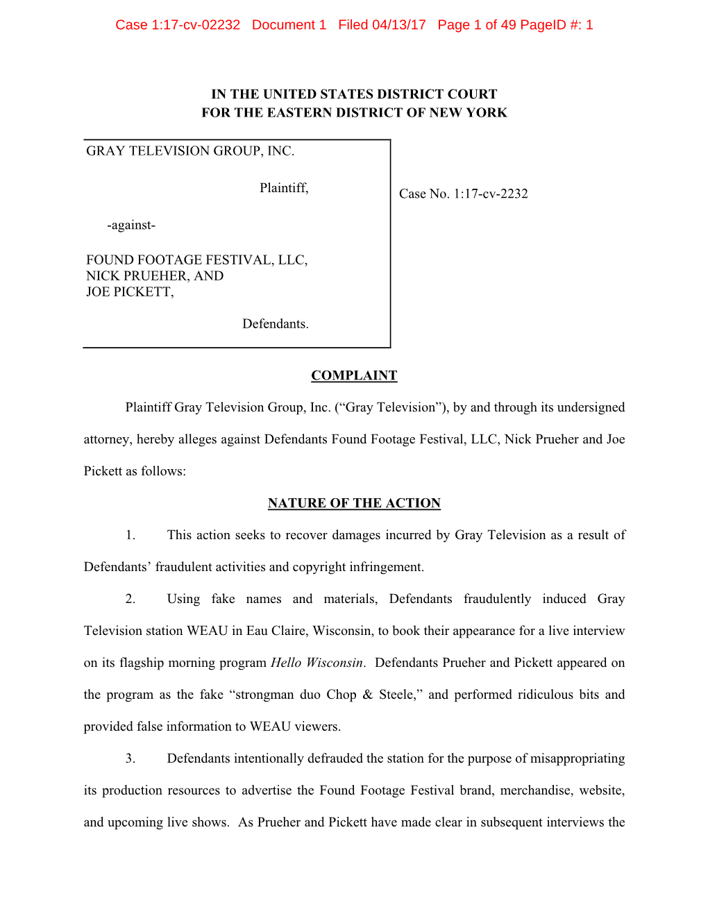 Case 1:17-Cv-02232 Document 1 Filed 04/13/17 Page 1 of 49 Pageid #: 1