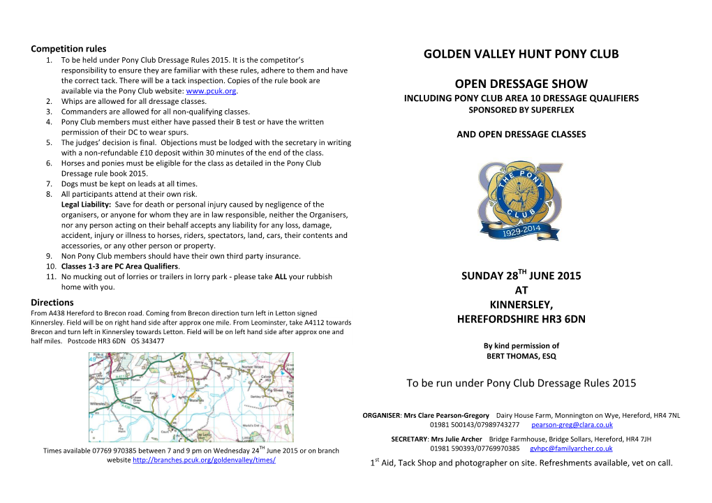 Golden Valley Hunt Pony Club Open Dressage Show