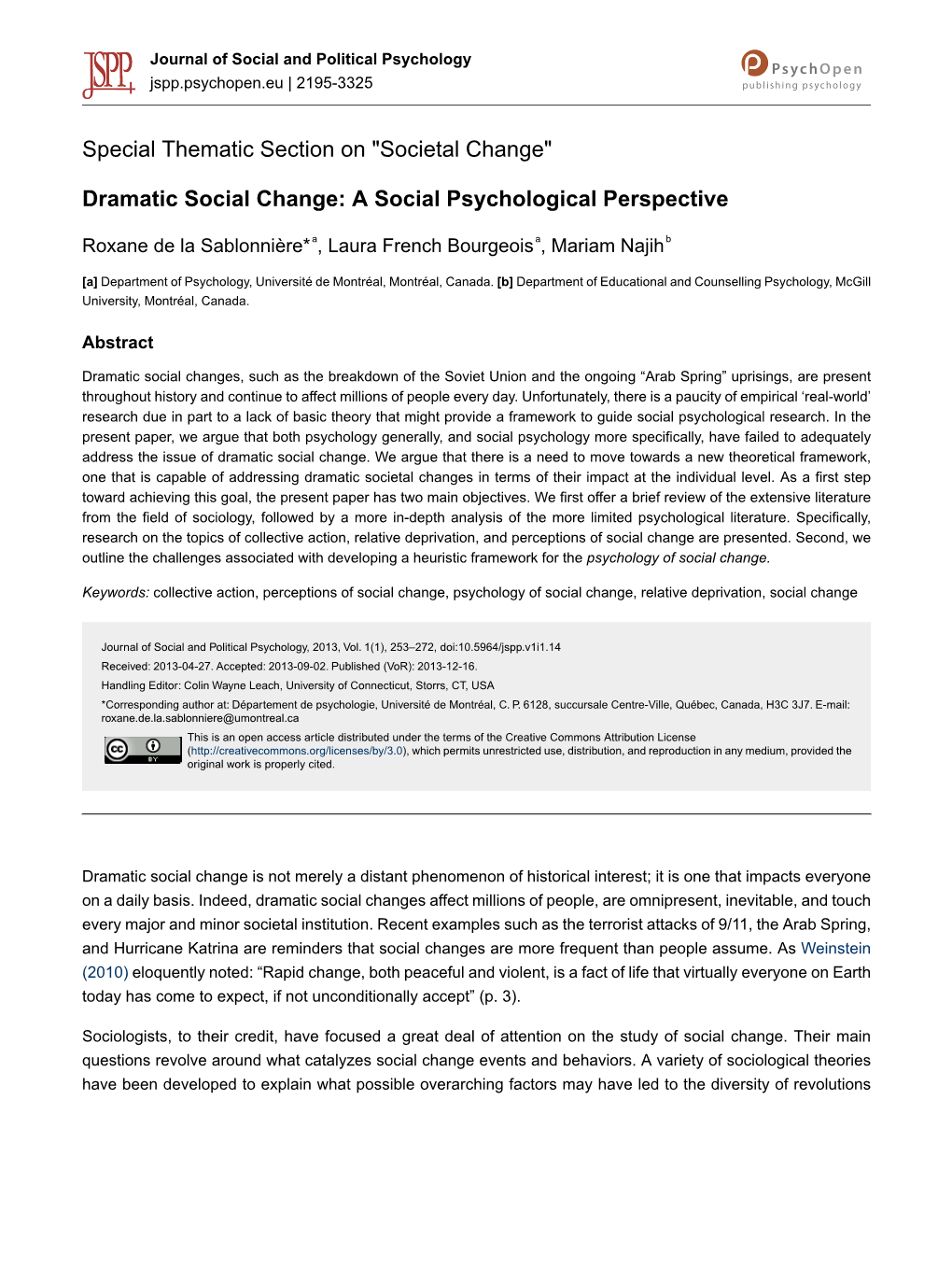 Dramatic Social Change: a Social Psychological Perspective