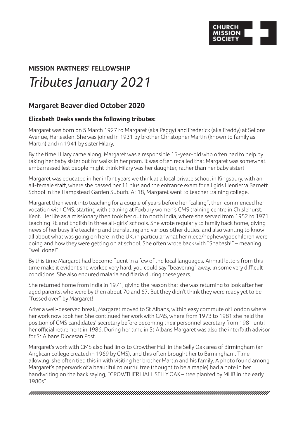 Tributes January 2021