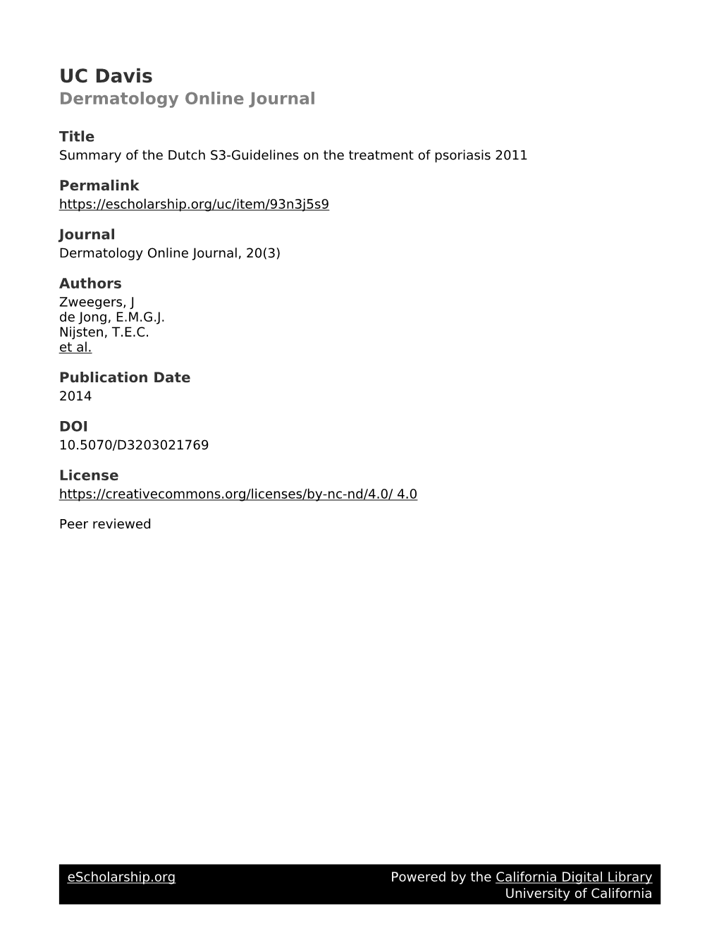 Summary of the Dutch Guidelines on the Treatment of Psoriasis 2011