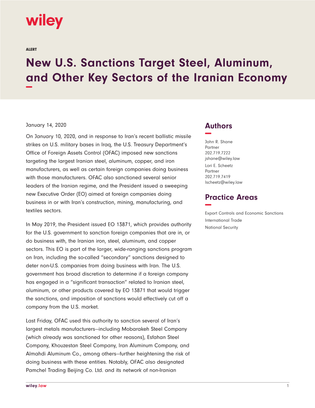 New U.S. Sanctions Target Steel, Aluminum, and Other Key Sectors of the Iranian Economy −
