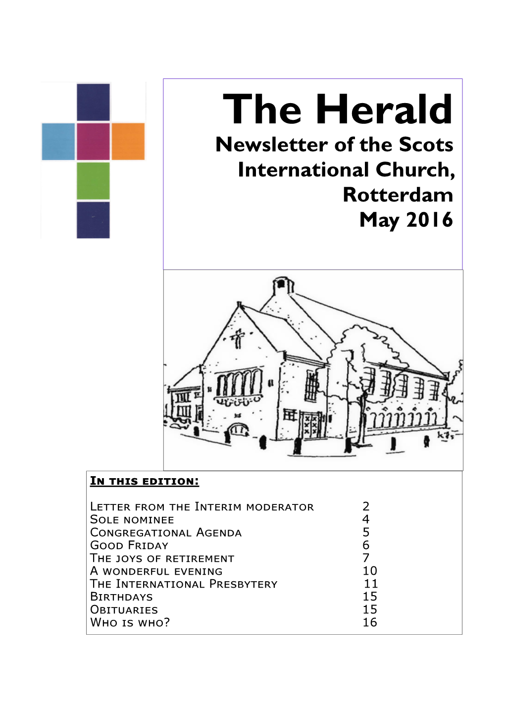 The Herald Newsletter of the Scots International Church, Rotterdam May 2016