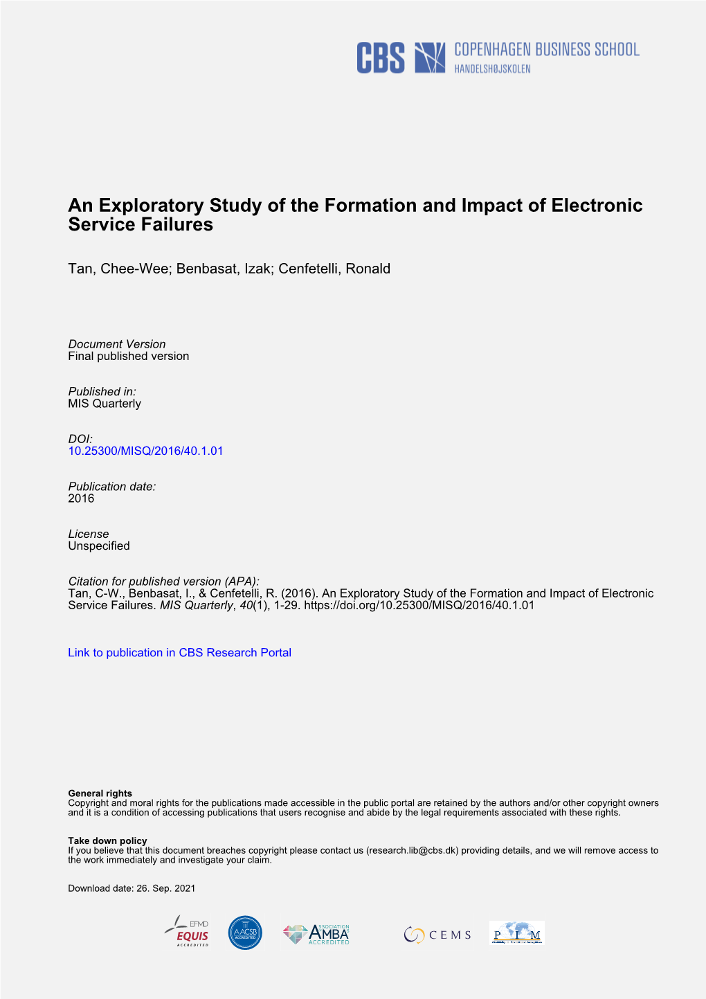 An Exploratory Study of the Formation and Impact of Electronic Service Failures