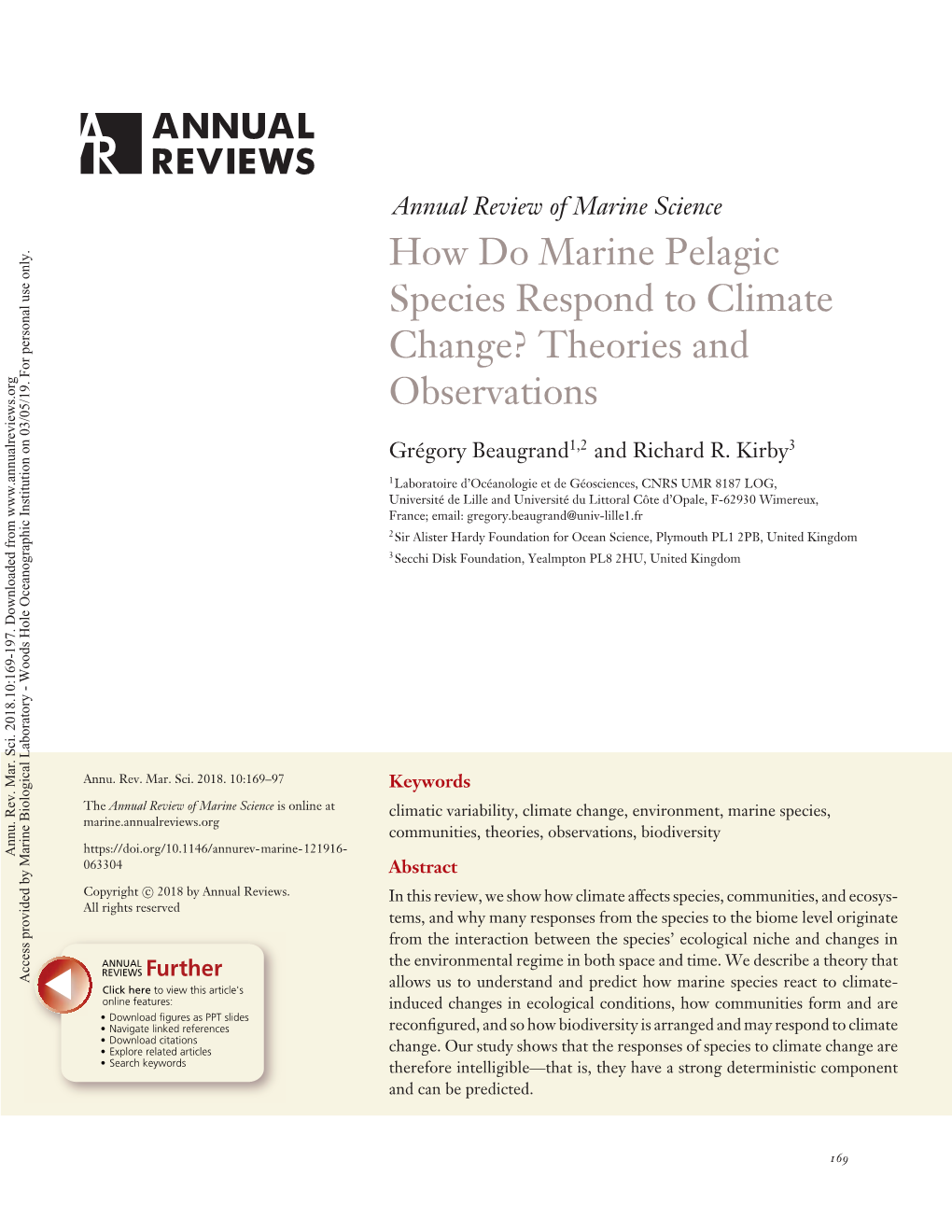 How Do Marine Pelagic Species Respond to Climate Change? Theories and Observations