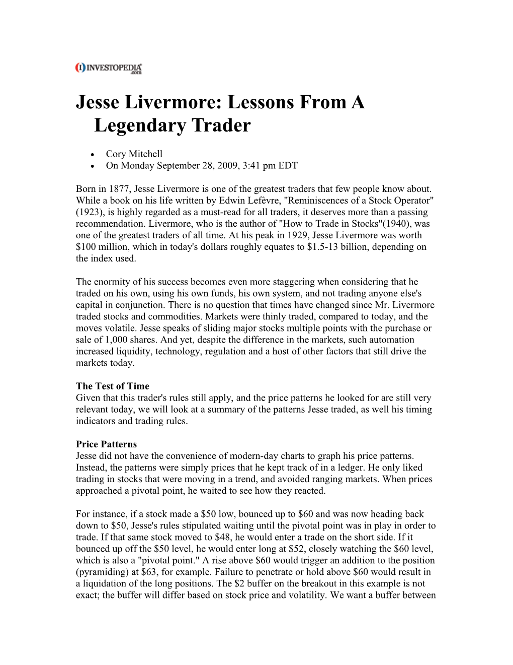 Jesse Livermore: Lessons from a Legendary Trader