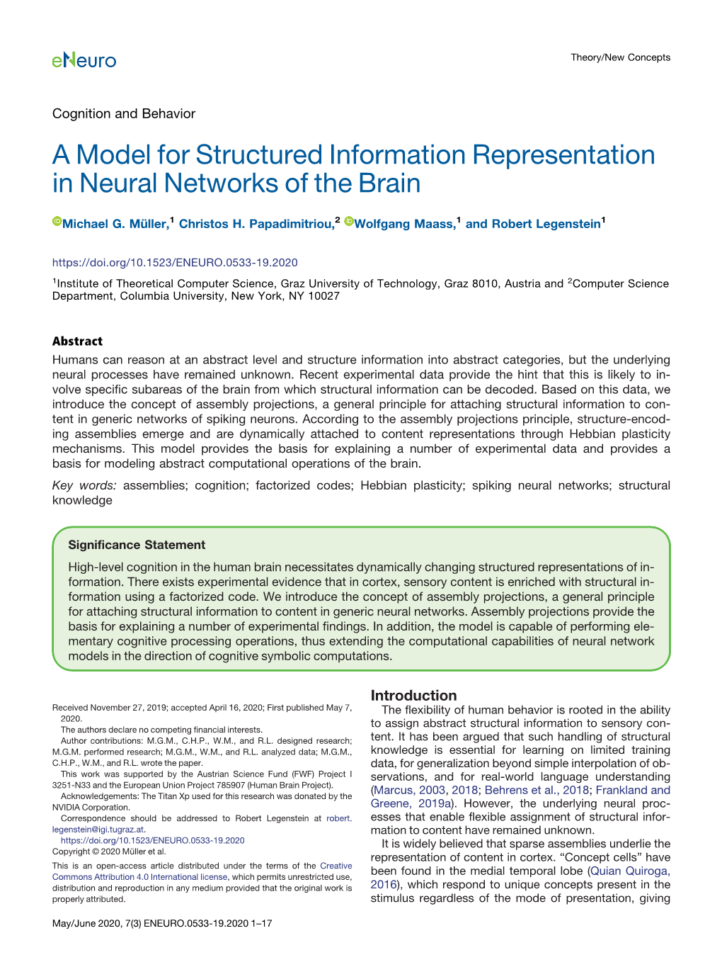 A Model for Structured Information Representation in Neural Networks of the Brain