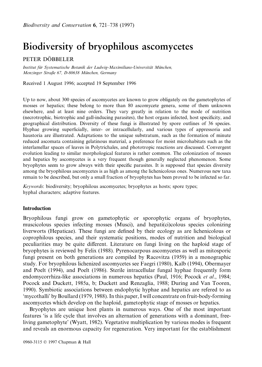 Biodiversity of Bryophilous Ascomycetes