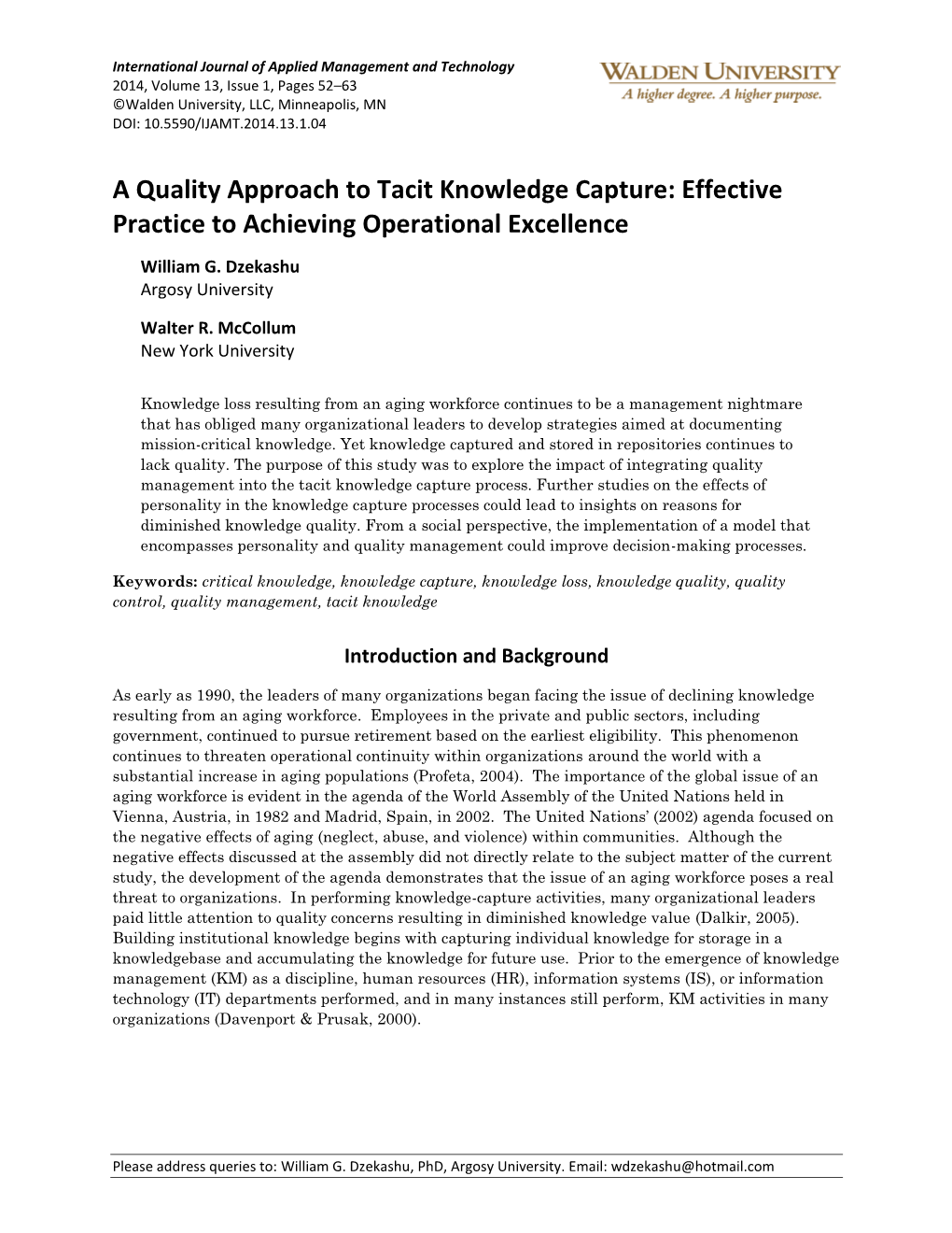 A Quality Approach to Tacit Knowledge Capture: Effective Practice to Achieving Operational Excellence