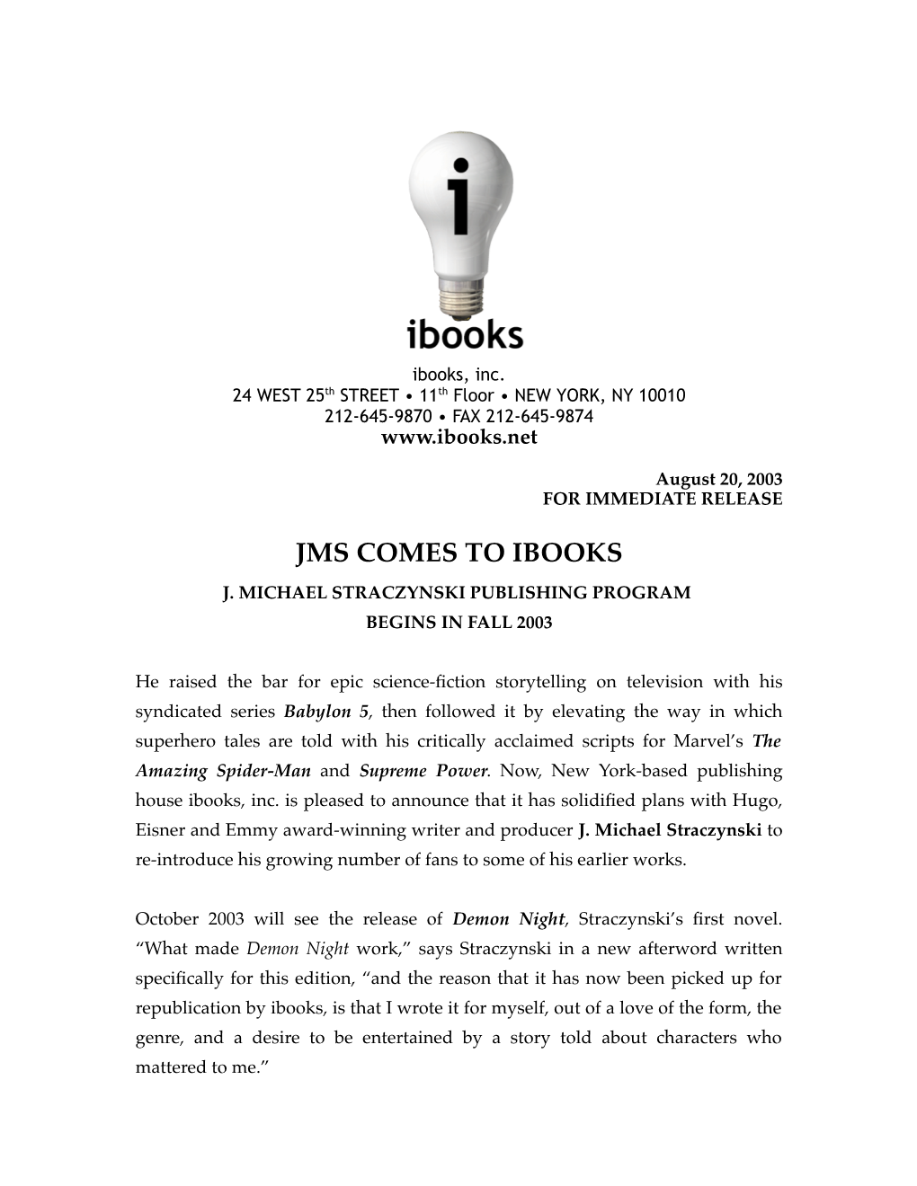 Jms Comes to Ibooks J