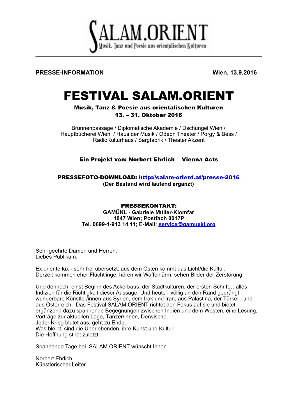 FESTIVAL SALAM.ORIENT Musik, Tanz & Poesie Aus Orientalischen Kulturen 13