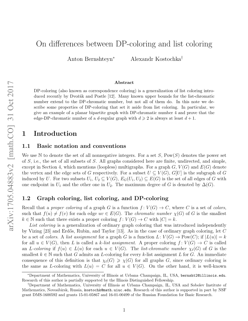 On Differences Between DP-Coloring and List Coloring Arxiv:1705.04883