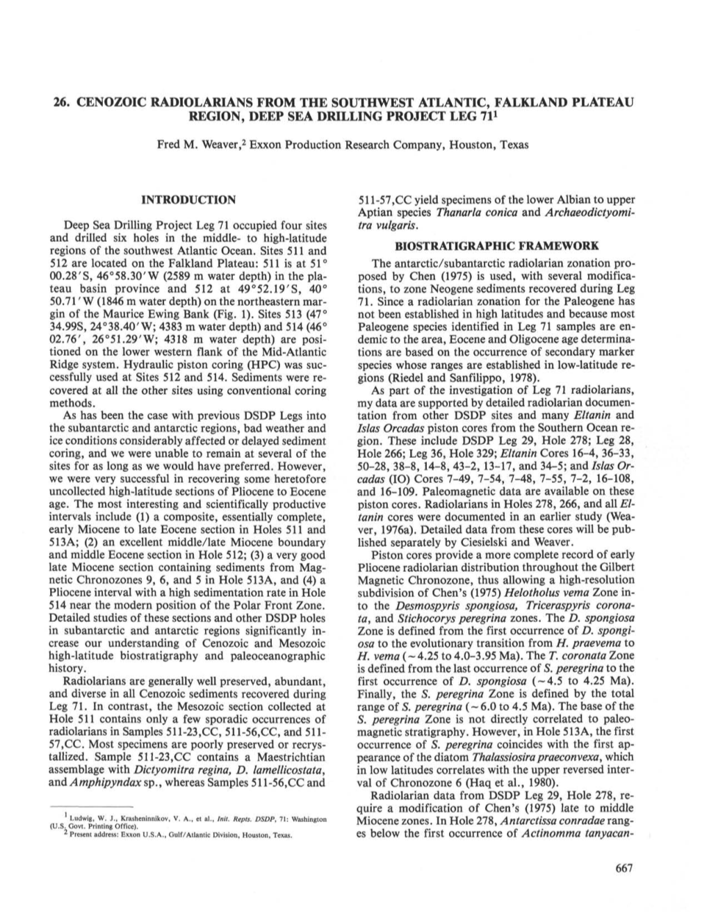 26. Cenozoic Radiolarians from the Southwest Atlantic, Falkland Plateau Region, Deep Sea Drilling Project Leg 711