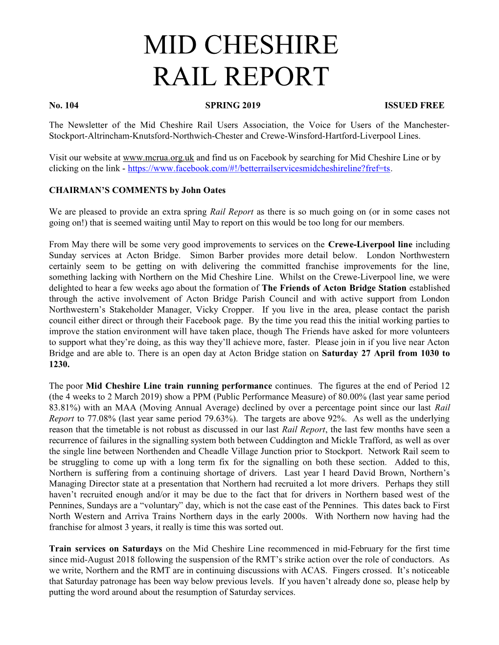 Mid Cheshire Rail Report Edition