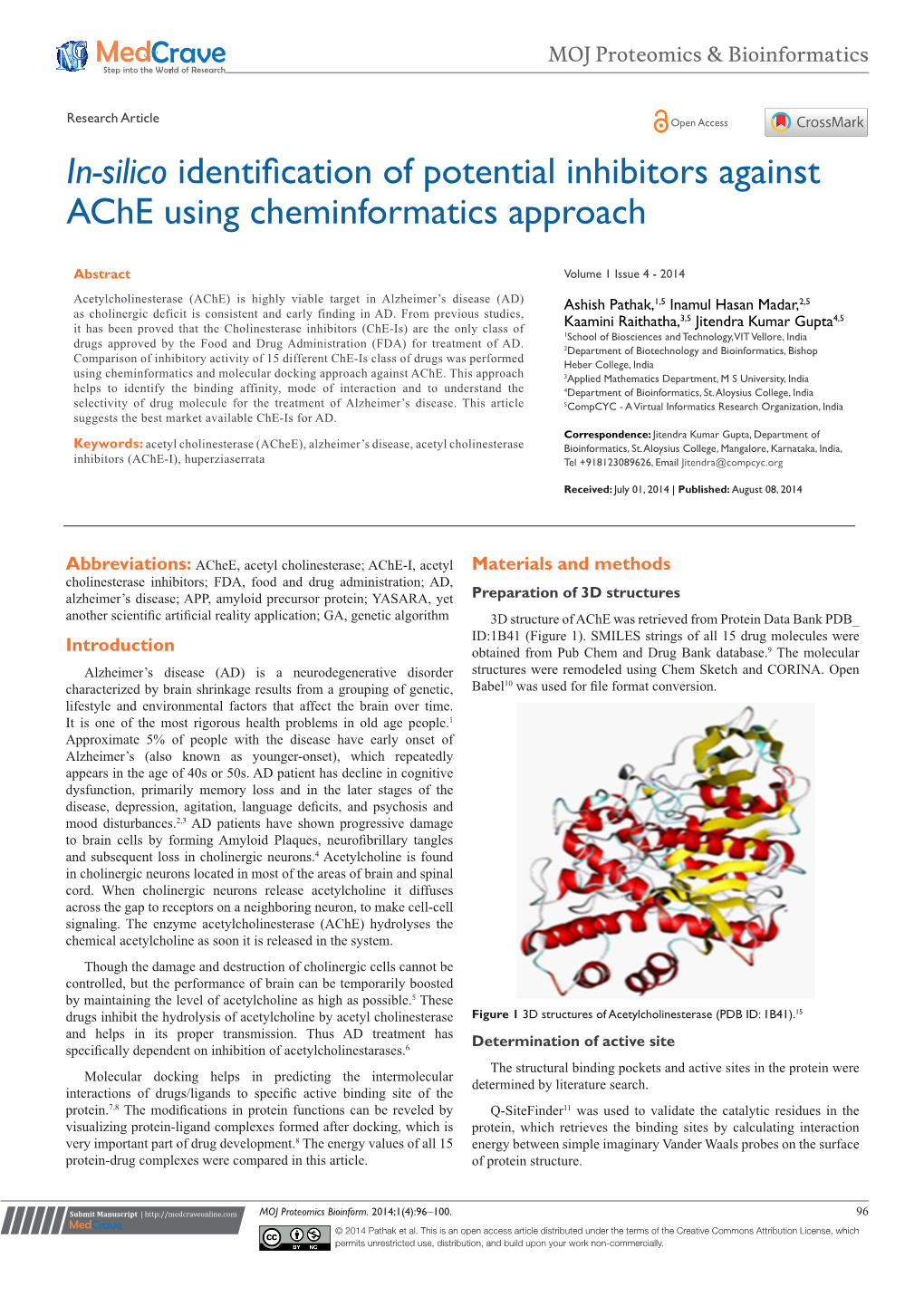 In-Silico Identification of Potential Inhibitors Against Ache Using Cheminformatics Approach