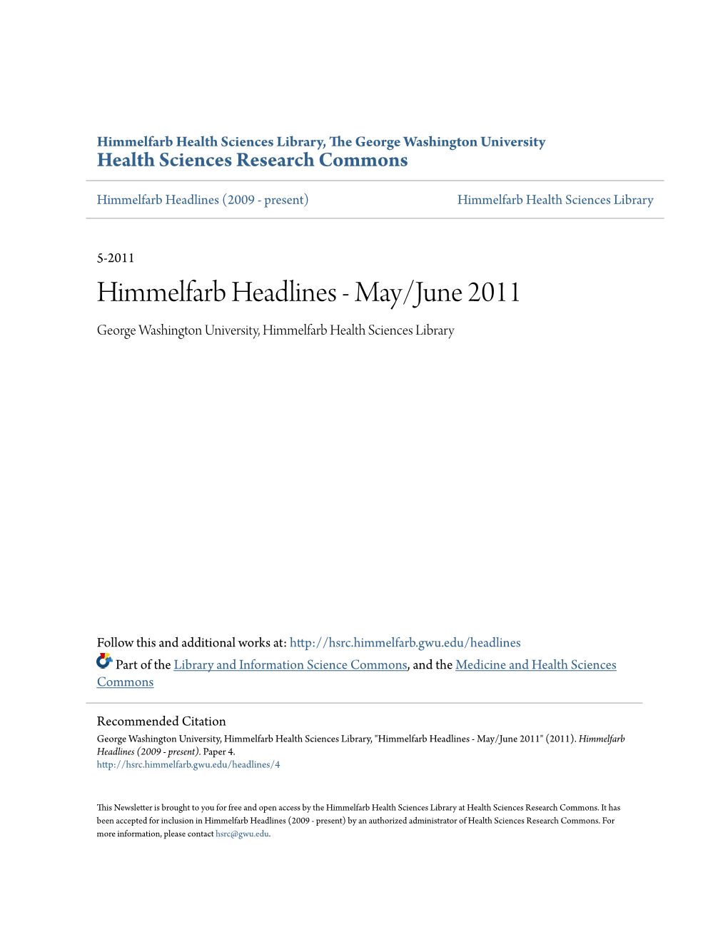 Himmelfarb Headlines (2009 - Present) Himmelfarb Health Sciences Library