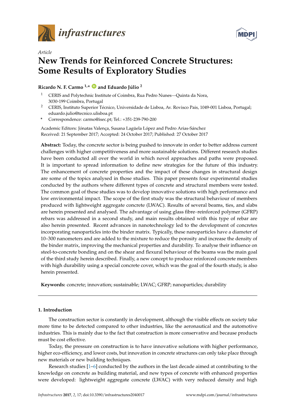 New Trends for Reinforced Concrete Structures: Some Results of Exploratory Studies