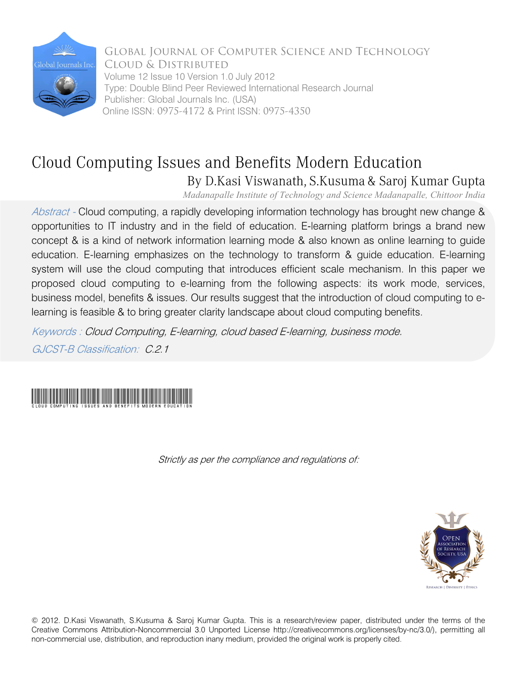 Cloud Computing Issues and Benefits Modern Education