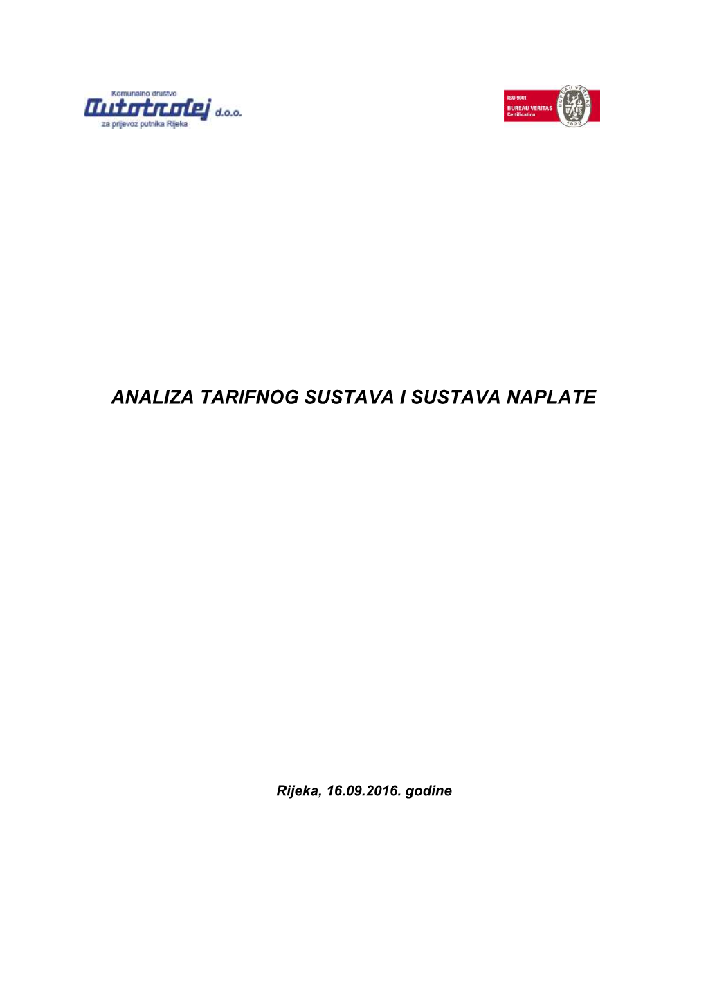 Analiza Tarifnog Sustava I Sustava Naplate