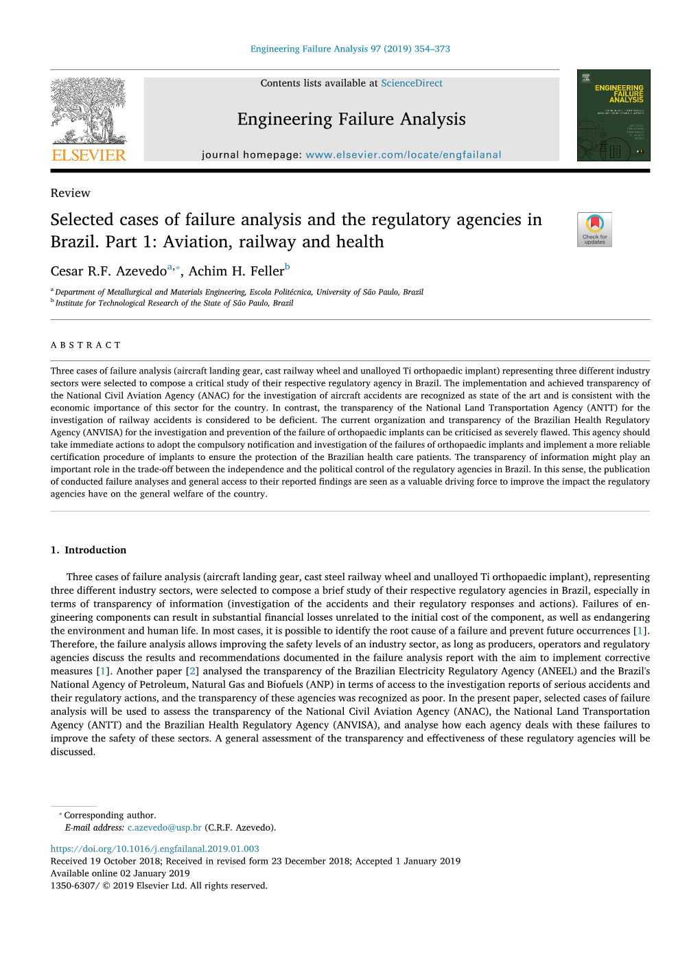 Selected Cases of Failure Analysis and the Regulatory Agencies in Brazil