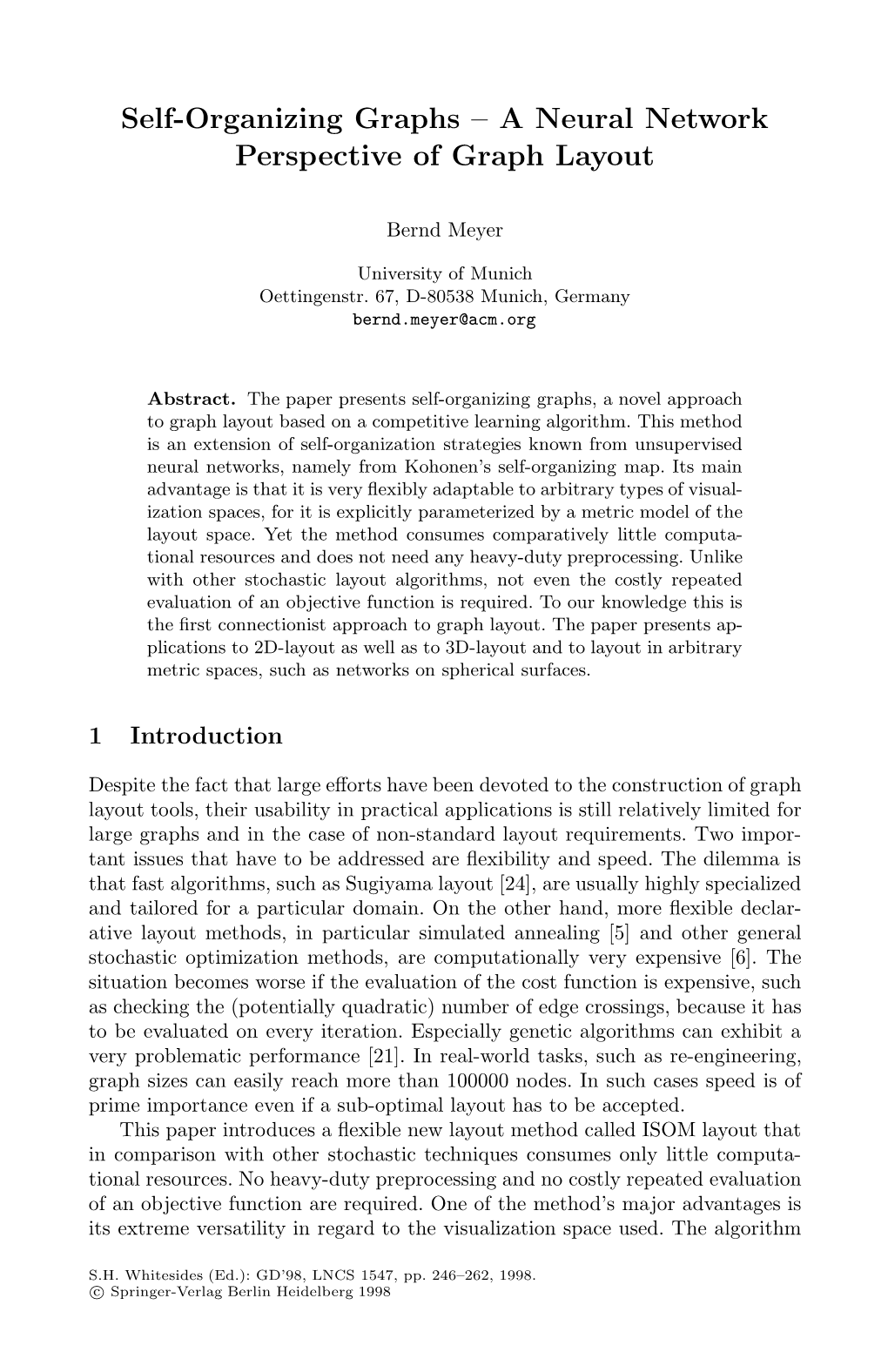 Self-Organizing Graphs – a Neural Network Perspective of Graph Layout