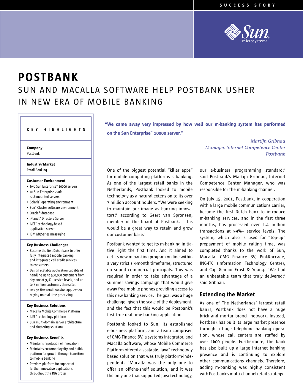 Postbank Sun and Macalla Software Help Postbank Usher in New Era of Mobile Banking