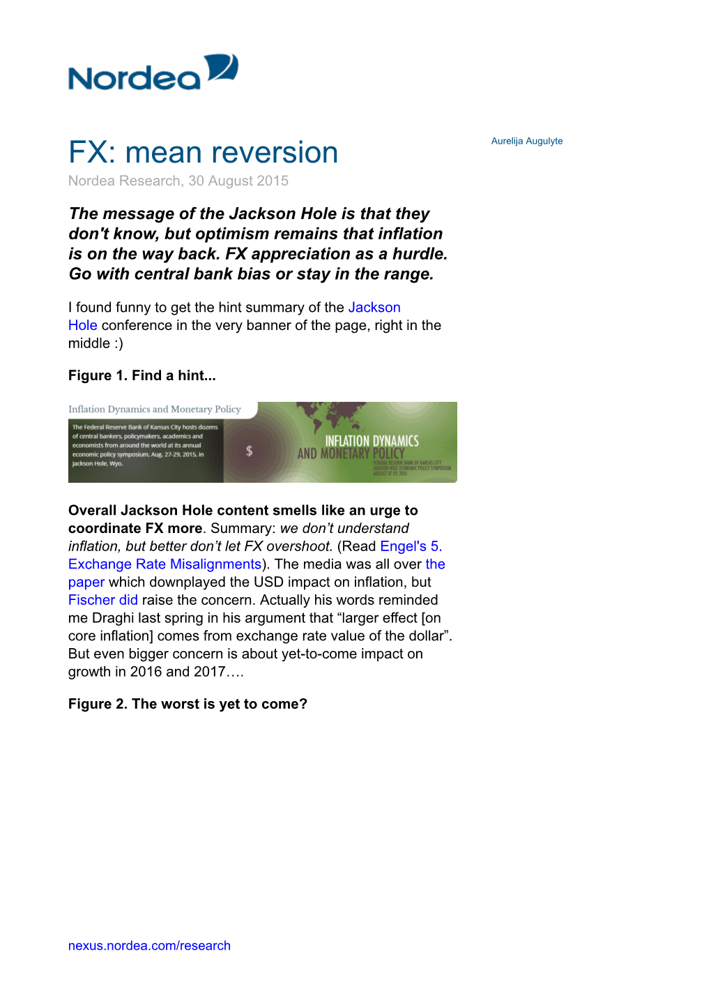 FX: Mean Reversion Nordea Research, 30 August 2015
