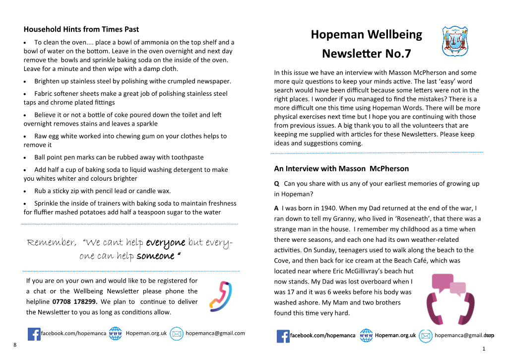 Hopeman Wellbeing Newsletter No.7