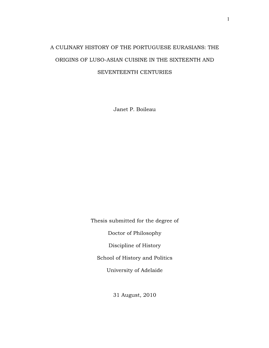 A Culinary History of the Portuguese Eurasians: the Origins of Luso