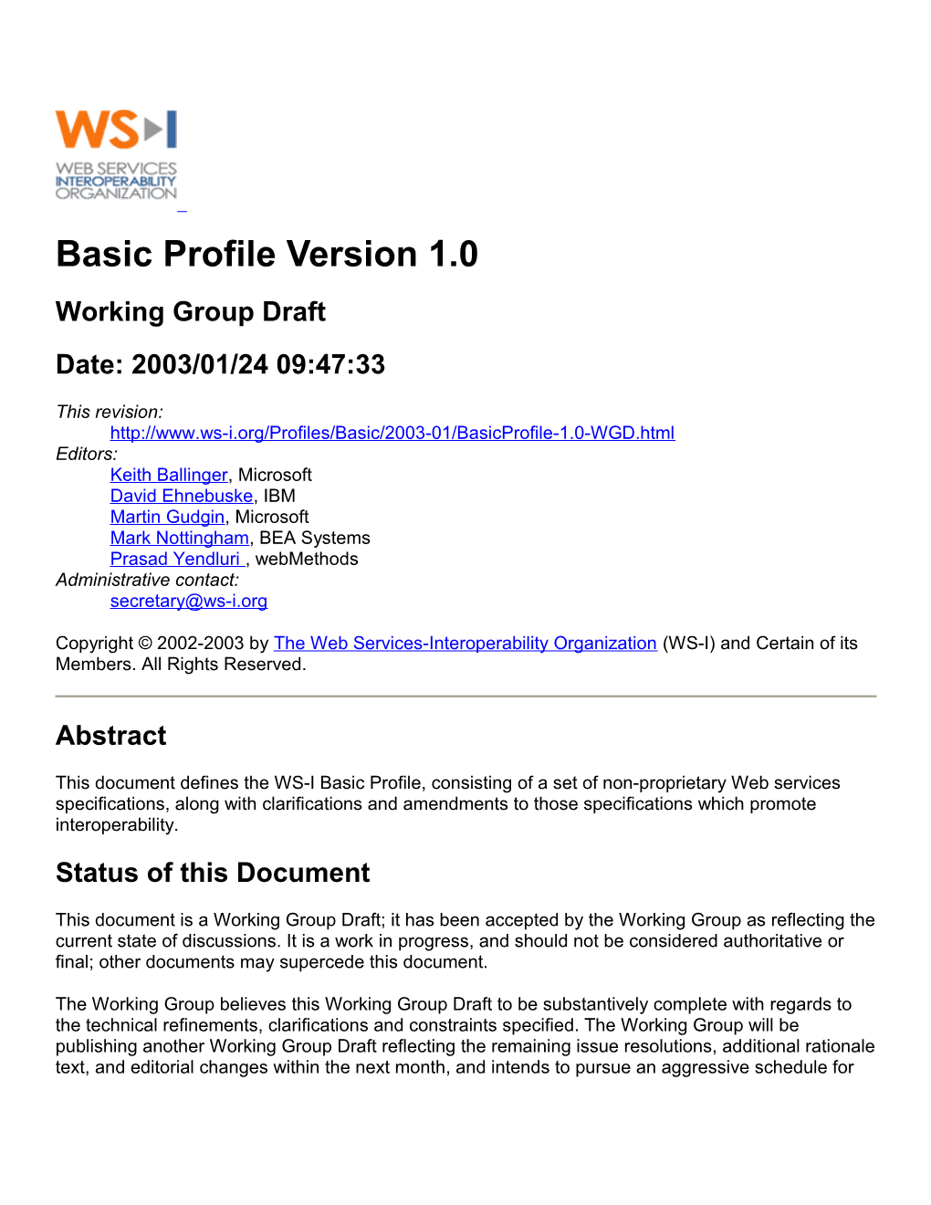 Basic Profile - Version 1.0 (WGD)