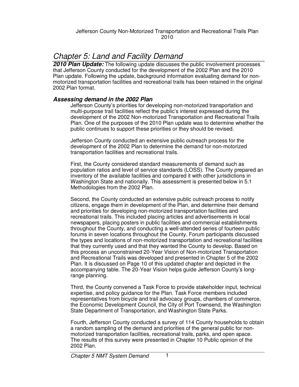 Chapter 5: Land and Facility Demand